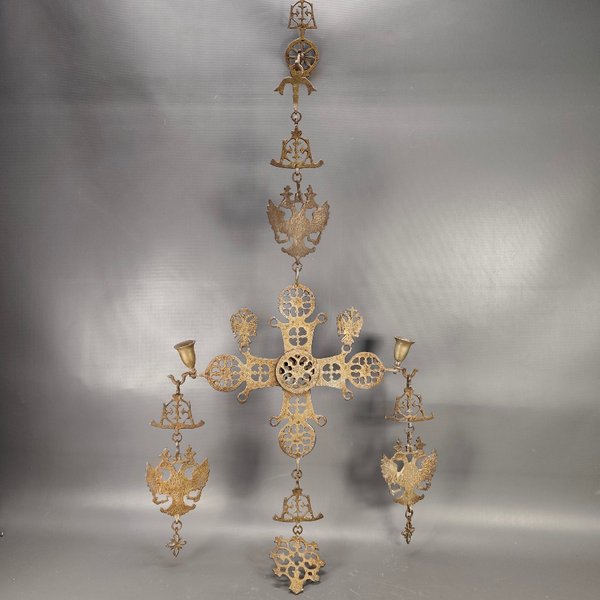 Colgante de Bronce con Doble Águila Bicéfala y Candeleros - imagen 1