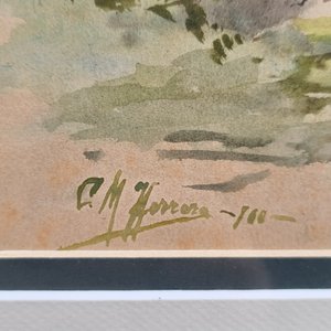 Carlos María Herrera: Acuarela de Palmera Firmada, Marco Plateado - imagen 4