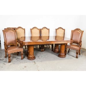 Mesa de Comedor Francesa con 4 Sillas y 2 Butacas Talladas - imagen 1