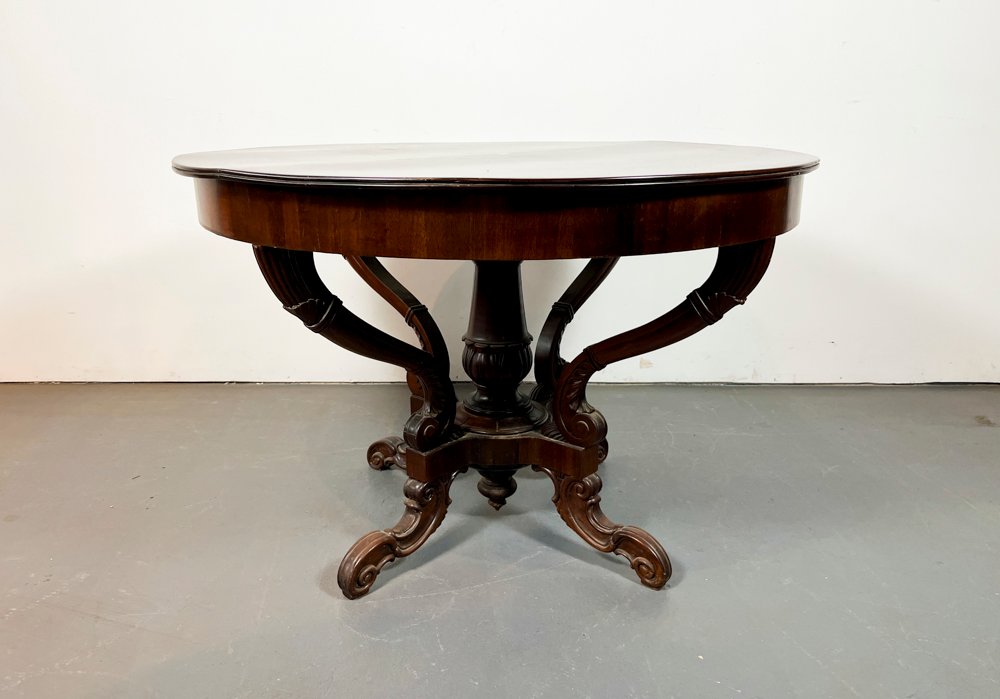 Mesa Inglesa Circular de Caoba con Fuste Abalaustrado