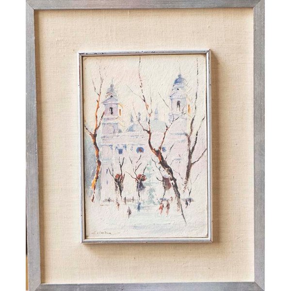 Óleo "Catedral" de Kliche, 18 x 12 cm