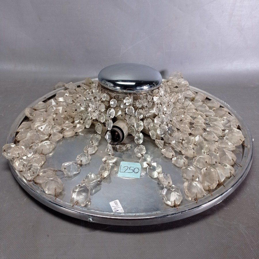 Aplique de Techo Circular con Seis Luces y Caireles de Vidrio