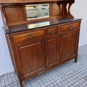 Alacena Antigua de Roble con Alzada Desmontable y Tapa de Mármol - imagen 6
