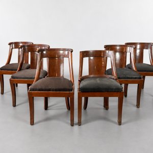 Seis Sillas Imperio de Caoba con Asiento Tapizado Negro - imagen 1