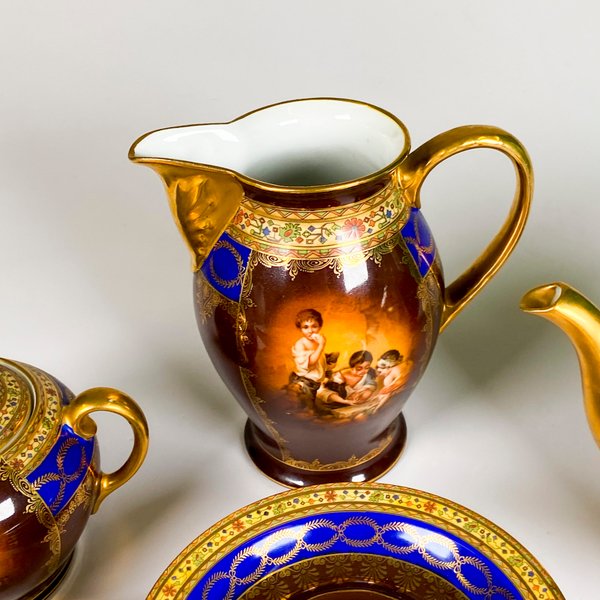 Juego de porcelana viejo viena, decorado niños, para servir té 15 piezas - imagen 6