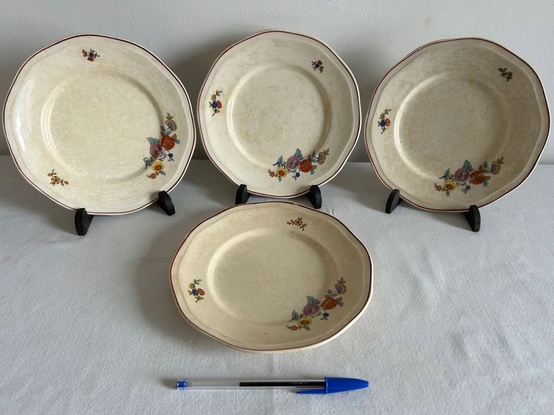 Juego de 4 Platos Llanos Loza Italiana "Società Ceramica Lavena"