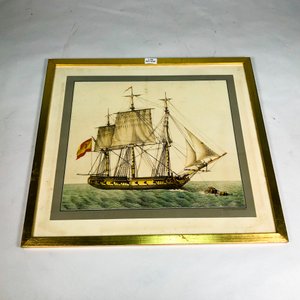 Lote siguiente: Cuadro de Barco Español con Marco Dorado