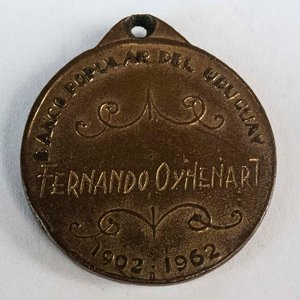 Medalla Conmemorativa Banco Popular Uruguay 1962 Fernando O'Hentart - imagen 2