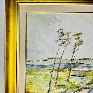 Cuadro al óleo "Cañada con árboles" firmado O. Musetti, marco dorado - imagen 6