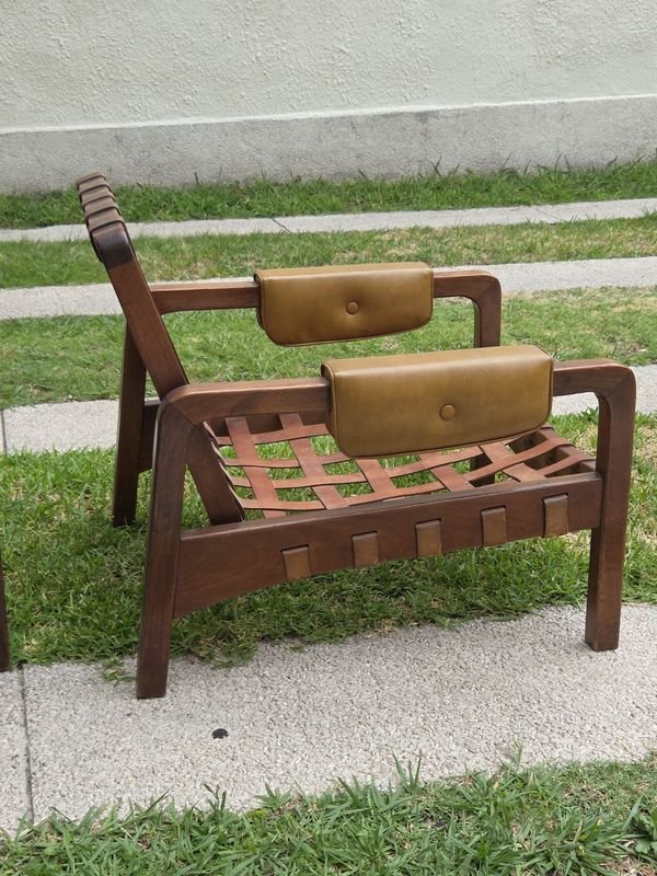 Juego de sillones en madera y cuero con almohadones - imagen 6