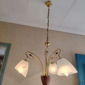 Lámpara Colgante de Bronce y Madera con 3 Picos de Luz - imagen 3