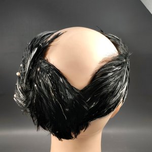 Antiguo Tocado de Plumas Negras con Perlas para Eventos Nocturnos - imagen 6