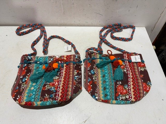 Set de 2 Carteras Estilo Bohemio con Flecos y Tiras Trenzadas