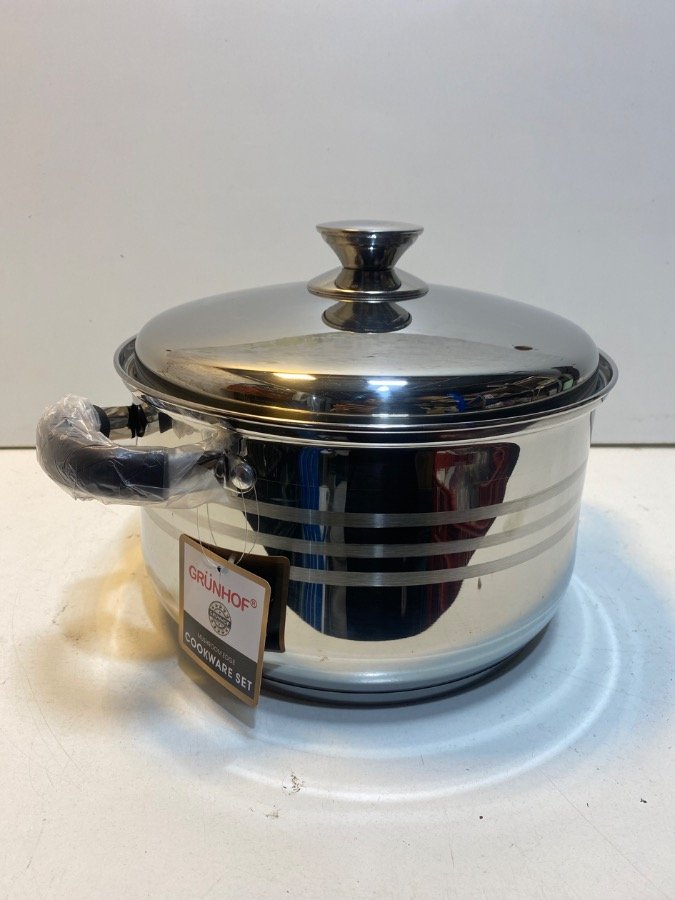 Olla de Acero Inoxidable Grünhof con Tapa - 24cm Diámetro, 5 Litros