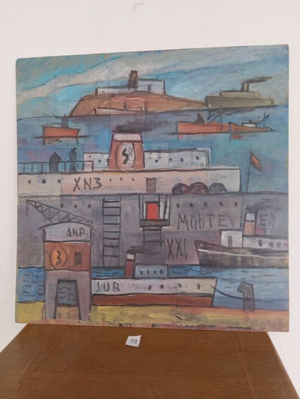 Oleo sobre cartón "Montevideo" firmado LPI 05, 65 x 65 cm