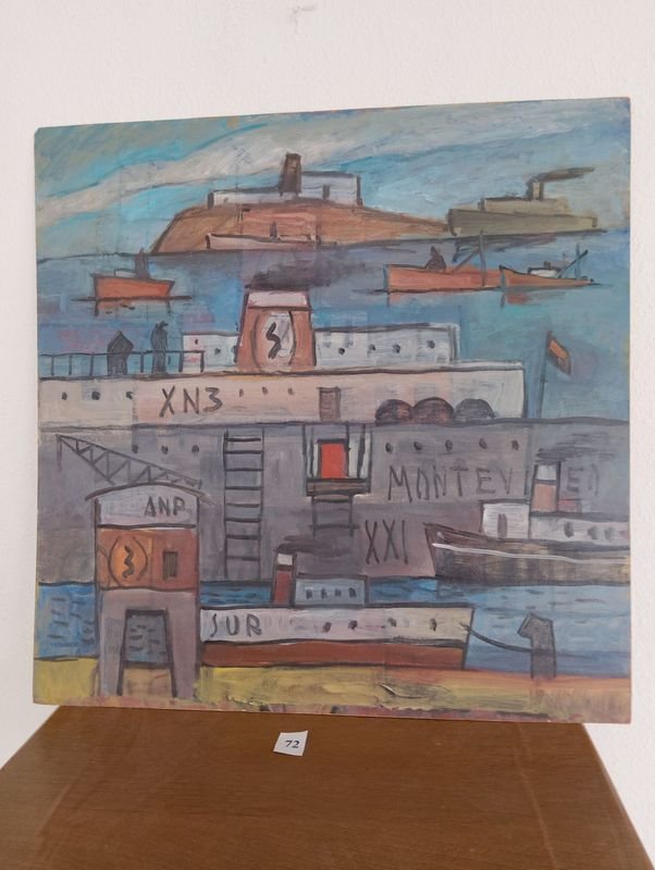Oleo sobre cartón "Montevideo" firmado LPI 05, 65 x 65 cm