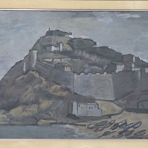 Óleo sobre lienzo del artista uruguayo Edgardo Riveiro, "Castillo en la Costa" - imagen 3