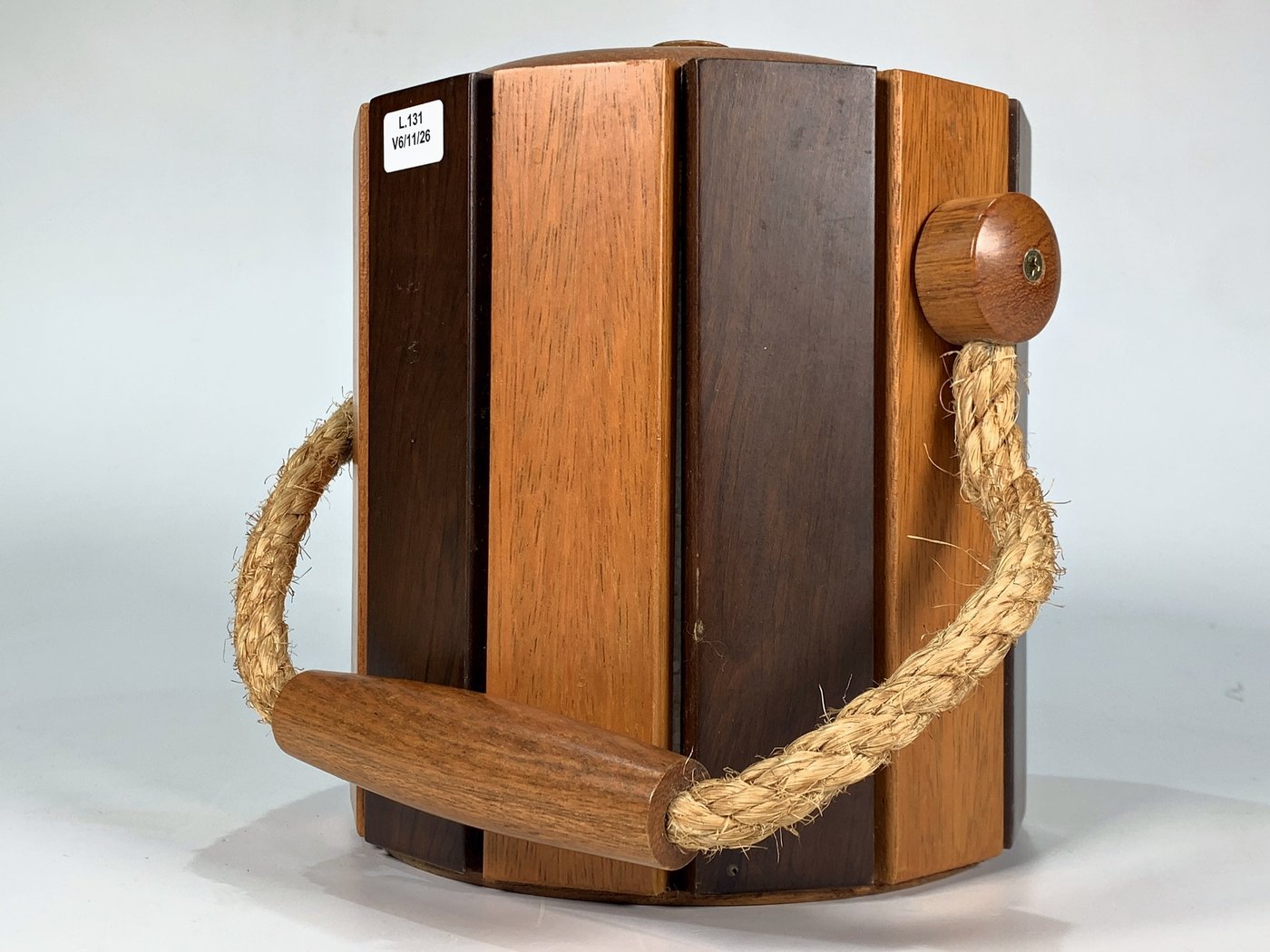 Hielera Circular de Madera con Tapa, Asa de Cuerda y Depósito Blanco