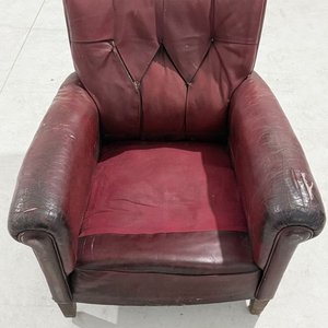 Sillón de Cuero Genuino Bordeaux para Restaurar - imagen 8