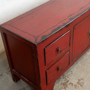 Aparador Bajo Estilo Oriental Rojo con 4 Cajones y 2 Puertas - imagen 2