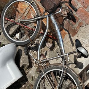 Lote siguiente: Bicicleta plateada con canasto