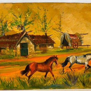 Lote siguiente: Óleo "Caballos" de Juan Castells, 50 x 74 cm
