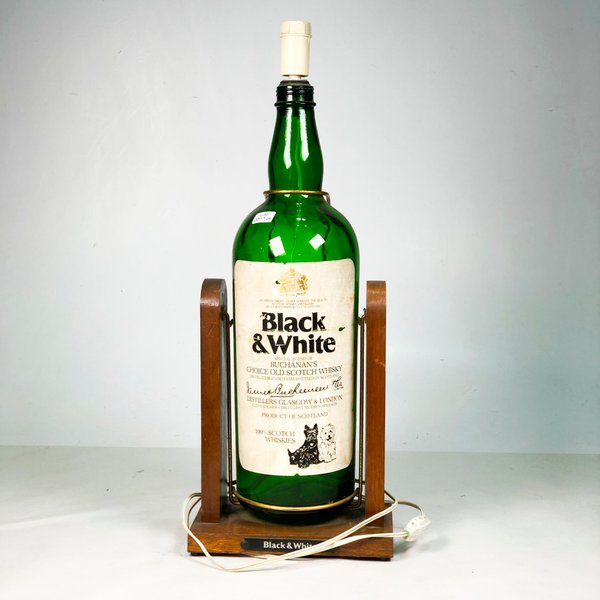 Lámpara de Sobremesa Botella Whisky Black & White Soporte Madera 56 cm - imagen 1