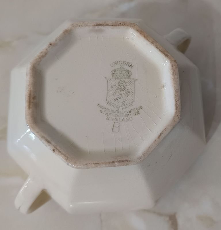 Azucarero de Loza INGLESA Thomas Hughes & Son (con tapa) - Porcelana blanca con diseño floral - imagen 5