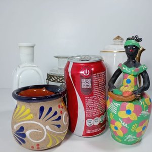 Lote Vintage: Tetera Porcelana Victoriana, Mate Cerámica, Frasco Vidrio y Figura Mujer - imagen 2