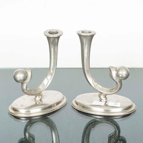 Par de Candeleros Art Deco de Platina Eberle - imagen 1