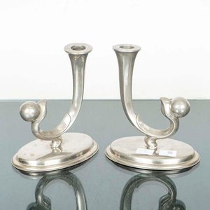 Par de Candeleros Art Deco de Platina Eberle - imagen 1