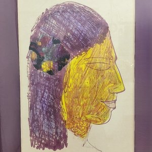 Serigrafía "Rostro de Perfil" de Enrique Guillemette, Marco Dorado - imagen 5