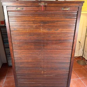 Gran Fichero Organizador Antiguo de Roble con Cortina y Cajones - imagen 7