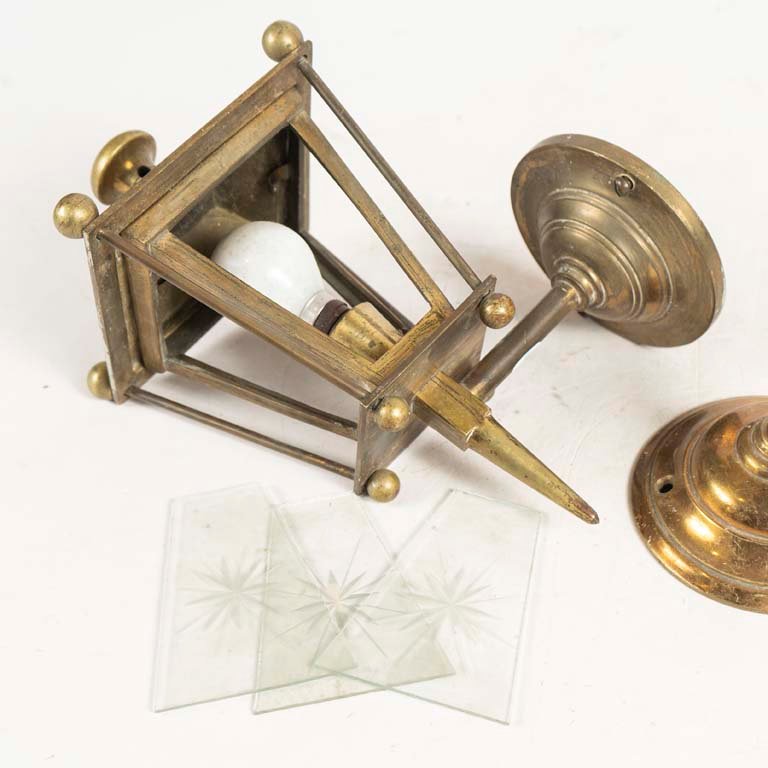 Aplique farol de bronce y soporte con 3 vidrios - imagen 2