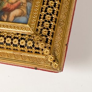 Miniatura Pintada a Mano "Virgen con Niño" con Marco de Bronce y Mecanismo Musical - imagen 4