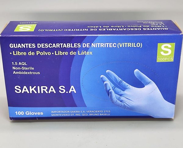 Caja de 50 Pares de Guantes Descartables Nitrilo (Vitril) Talle S SAKIRA S.A.