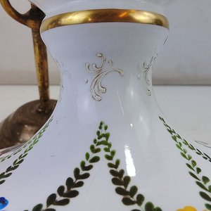 Antigua Araña de Techo de Cristal Prensado con Flores Pintadas a Mano - imagen 3