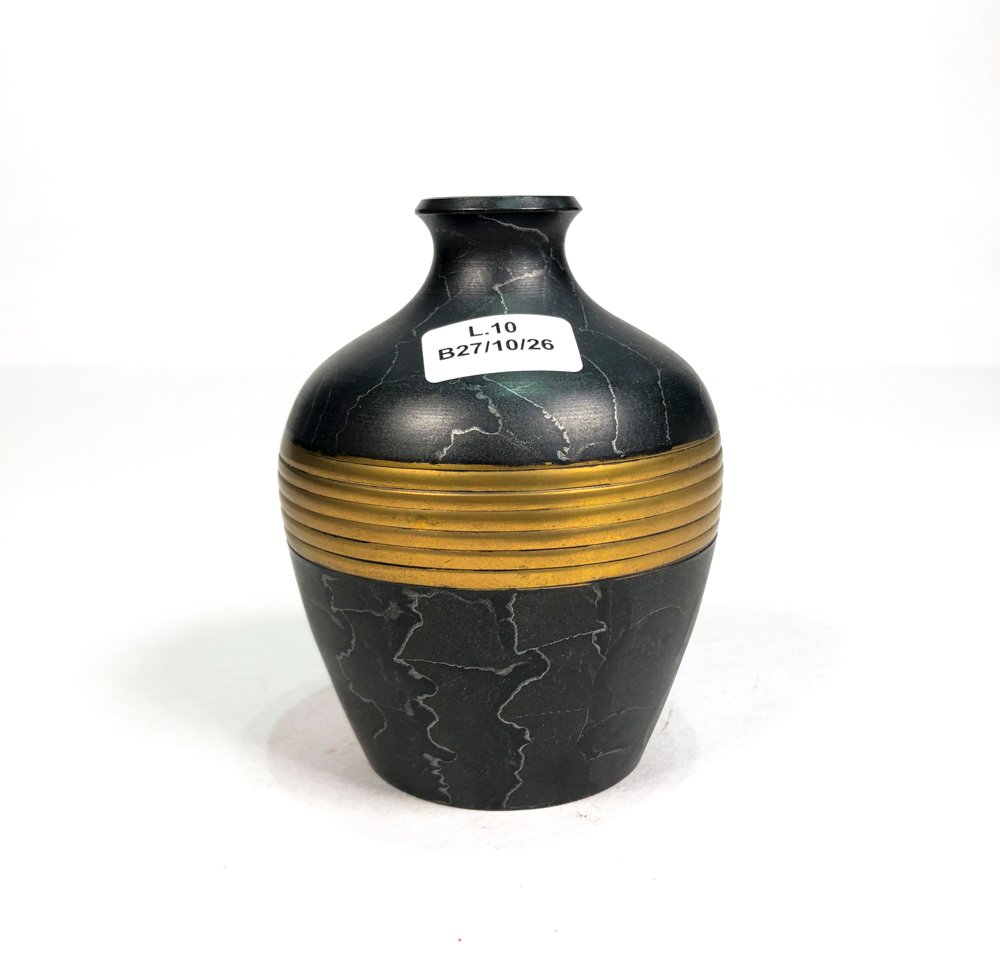 Florero de Porcelana Inglesa VOLFF Collection Negro con Guarda Dorada