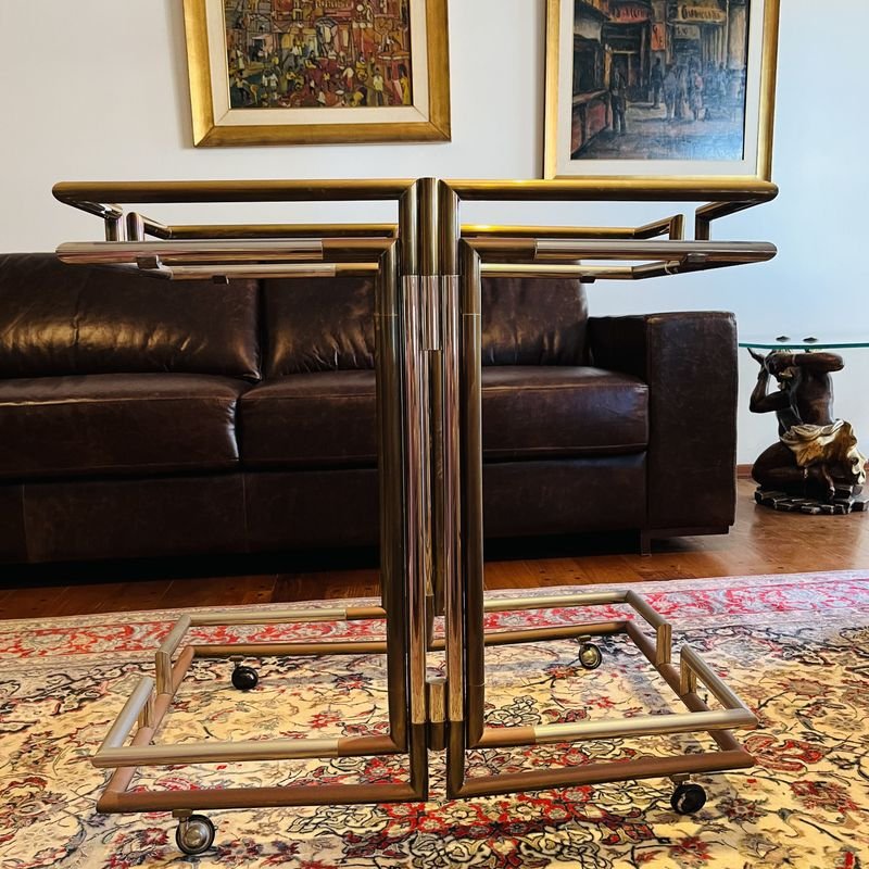 Mesa rodante de metal con tapa de madera pintada a mano - imagen 2