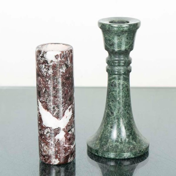 Florero y Candelabro de Mármol Verde y Rojo - imagen 1
