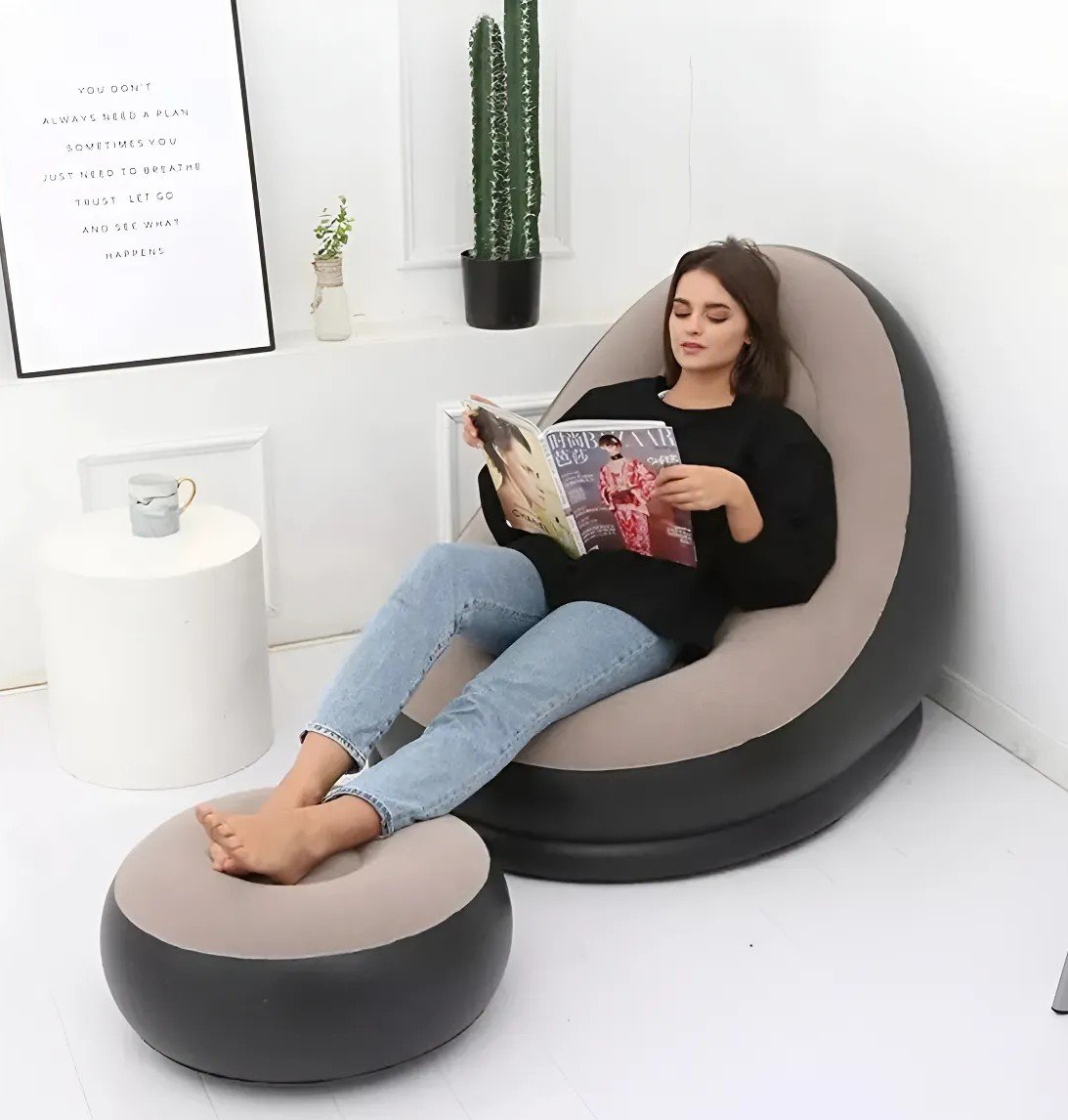 Sillon Inflable Con Puff, Gris: Accesorio de Hogar - imagen 2