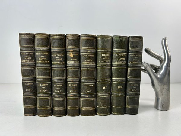 Colección de libros científicos encuadernados en cuero con detalles dorados - imagen 1