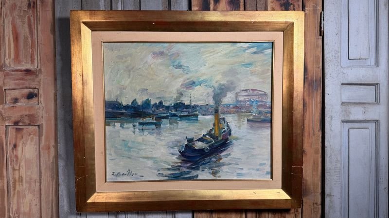 Óleo sobre tela "Puerto" de Zoma Baitler, 50 x 50 cm