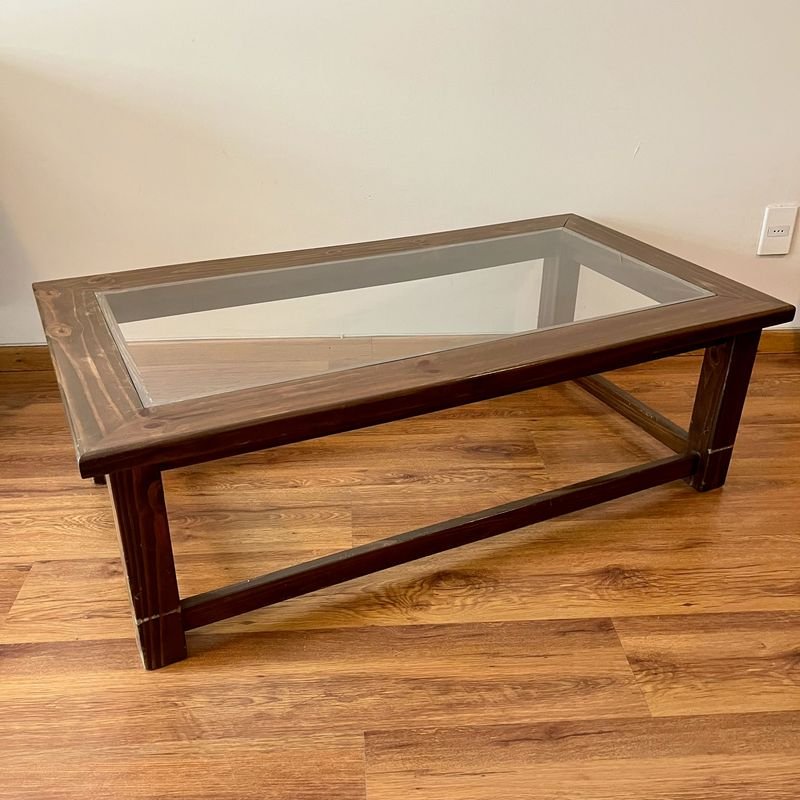 Mesa Ratona Rústica Madera Maciza y Vidrio