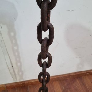 Importante Tramo de Cadena de Hierro Antigua, Eslabones Ovalados Robustos - imagen 2