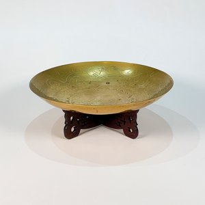Centro de Bronce con Decoración Oriental y Base de Madera - imagen 1