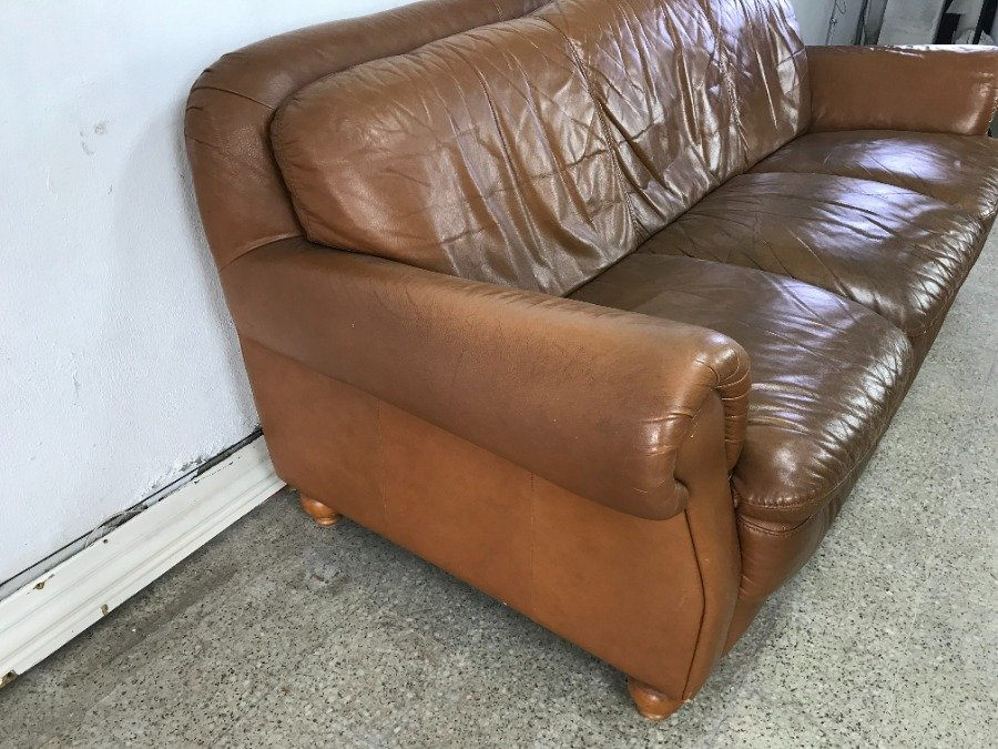 Sillón de 3 cuerpos en cuero natural marrón claro - imagen 6