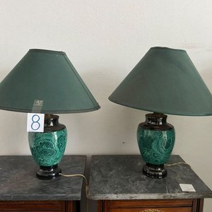 Par de Veladores de Loza con Pantalla Verde - imagen 2