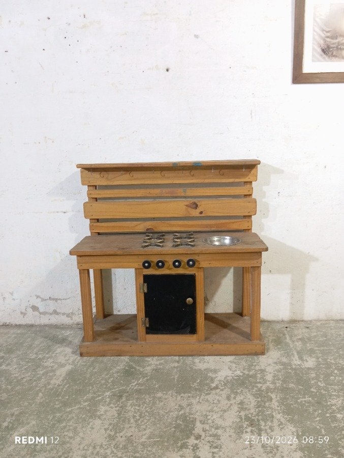Cocina Infantil Rústica de Madera con Horno, Pileta y Accesorios