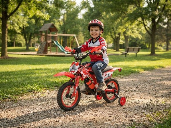 Bicicleta Moto Infantil Rodado 16 Roja con Acelerador de Sonido
